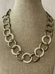 Vintage Monet Gold White Link Necklace Chunky Statement Chain Retro Modern
