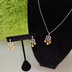 Vintage Finnish ARU Sterling Silver Filigree Necklace & Earring Set Sundrop