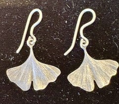 Vintage 1984 Signed Ster Silver Ginkgo Leaf Earrings Studio Artisan Botanical