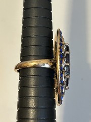Stunning Vntg Large Gold Tone Blue & Clear Rhinestones Chunky Statement Ring 7