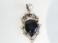 Large Sterling Silver 925 Natural Onyx Gemstone Chunky Statement Pendant