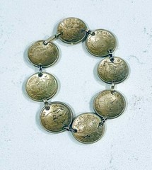 Vintage Sterling British Sixpence Coin Bracelet 1940s George VI 6.75”