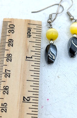 Vintage Hematite 3 Pc SET Bracelet Earrings NecklaceYellow Cats Eye Beads