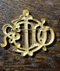 CHRISTIAN DIOR Insignia Brooch. Authentic, GP Monogram, Signed French Designer