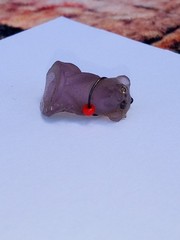 Antique, Vintage, Czech Purple Pig Cracker Jack Glass Charm, Prize, 1″