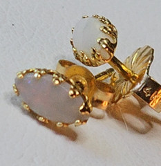 Vintage 14K Gold White Opal Post Earrings Tiny 6mm long