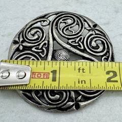 VTG Pewter Celtic Triskellion Design Swirl Brooch Silver Tone 2”
