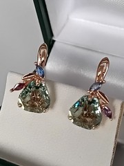 Vintage 1990-s 14 Ct Rolled Gold Light Green Peridot Earrings Hallmarked 585 RG