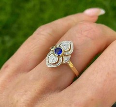 Vintage Art Deco Style Round Lab Created Sapphire Women’s Engagement Silver Ring