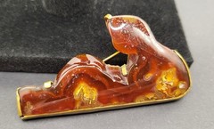 Antique Victorian Baltic Amber Brooch With Sun Spangles Freeform Brass