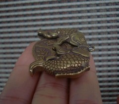 Vintage Style Solid Brass Two Fish Figurine Statue FengShui Pendant Bags Charms