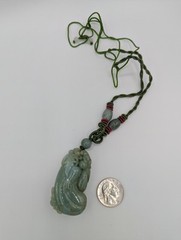 5 Chinese Carved Jade Pendants Pendant Lot – Goat, Sheep, Dragon, Fruit, Floral.