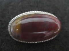 Vintage Oval Polished Jasper & Silver Tone 1-1/2″ Cabochon Pin Brooch AZJ