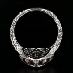 2.8Ct Art Deco Style Oval Red Lab Created Ruby Engagement 14K White Gold FN Ring