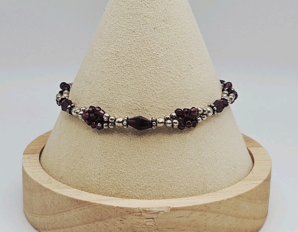 Doug Paulus DP India Sterling Silver Amethyst Beaded Toggle Clasp Bracelet 7.5″