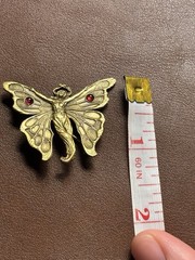 Newark Museum Reproduction Woman Butterfly Brooch Pin Gold Tone Garnet Whiteside