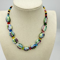 Vtg Lamp Work swirl Glass Necklace Murano Venetian Czech Pastel Rare Estate