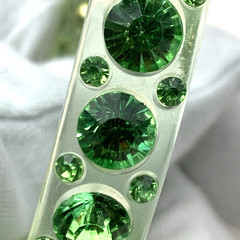 Vintage Art Deco Lucite & Rhinestone Bangle Bracelet Green Clear 8-1/4” IC