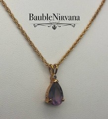 Vintage Yellow Gold Plated Amethyst & Diamond Pendant & Twisted Rope Chain