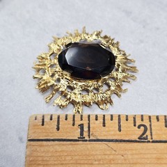 Vtg Mid Century Modern Smokey Quartz Colored Brooch Yellow Gold Plated Excellent