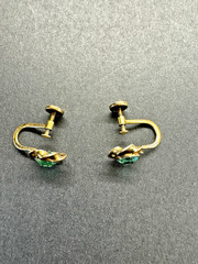 Vintage 1950s 1/20 12K Gold Filled Green Rhinestone Flower Screw Back Earrings