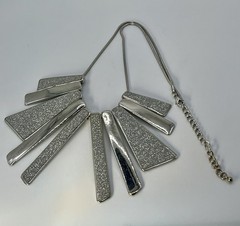Vintage Sliver Tone Statement Necklace Slide Multiple Pendant Chain Choker 18”