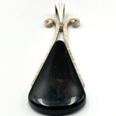Vintage Avon Mid-Century Modern Silver Tone Black Onyx Style Teardrop Pendant