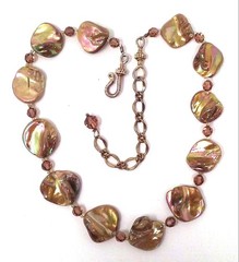 Vtg Golden Brown Dyed Mother of Pearl Boho Choker Necklace with Topaz Crystals