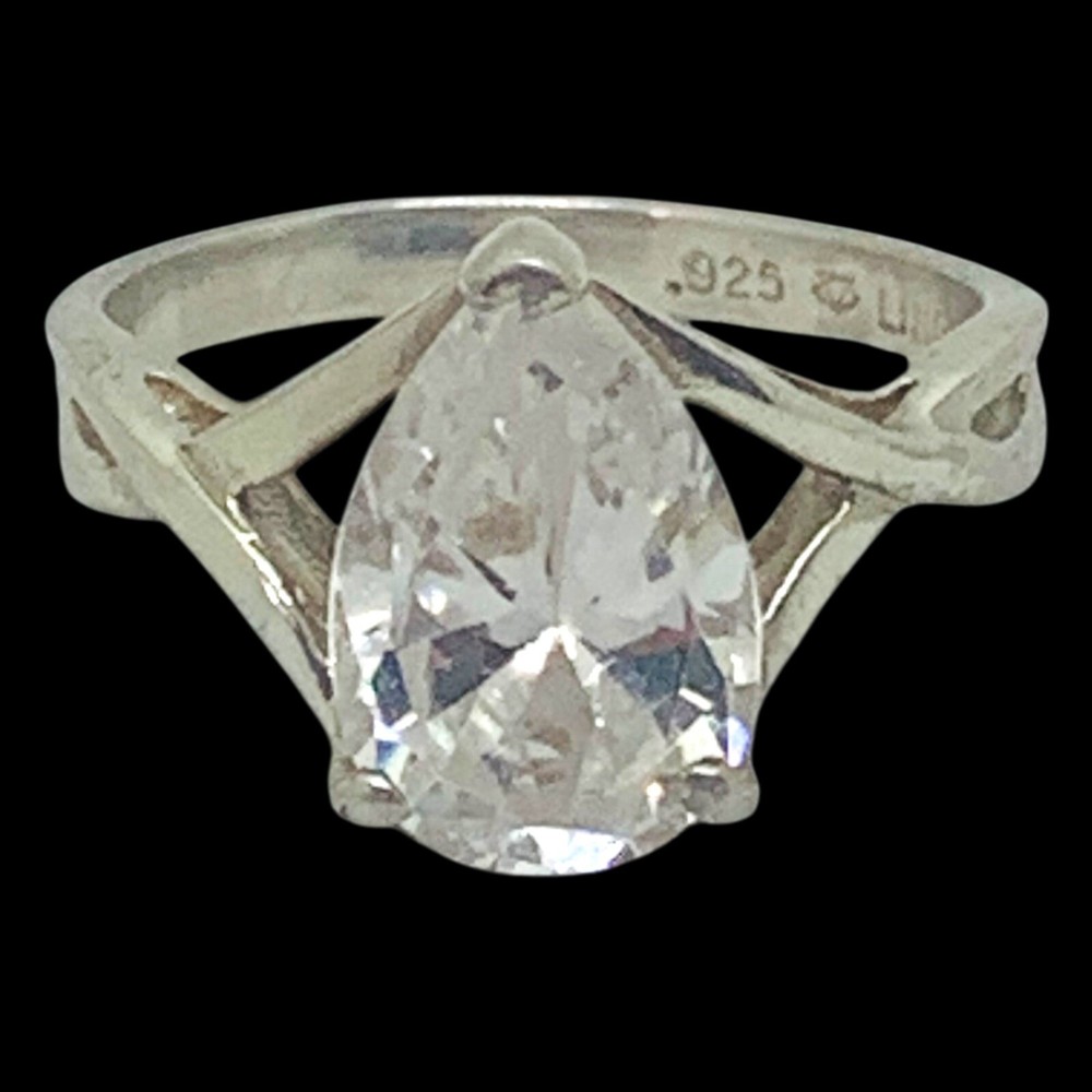 Vintage Lind 925 Sterling Silver Pear Shaped Solitaire Ring Size 7