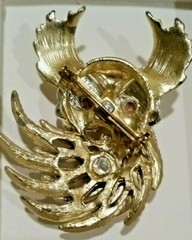 Vintage Great Horned Owl Brooch Pin Rhinestone Adorned Costume Estate Jewelry