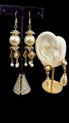 VTG Gold Tone Dangle Faux Pearls Earrings LOT 2 Pierced Lobe LIGHTWEIGHT READ 2″
