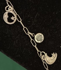 Vintage Silver 36” Celestial Necklace Sun Moon Stars Cupid Bevel Set Crystals