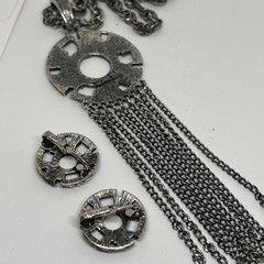 Vtg Sarah Coventry Pewter-Tone Mid-Century Modernist Style 22” Necklace Earring