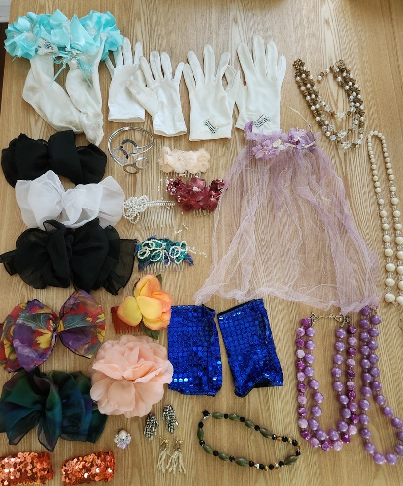 Lot Of Assorted Vintage Dress-Up Costume Jewelry And Accessories