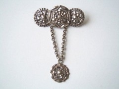 Vintage Silver Brooch Button Chain Pendant 7.2 G/4.3 X 6.5 Cm