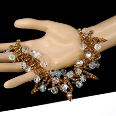 VINTAGE JULIANA D & E AMBER RHINESTONE CRYSTAL BEADED BIB NECKLACE BOOK PIECE