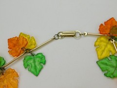 VTG Hong Kong Colorful Autumn/Fall Plastic Leaf Cha Cha Necklace & Earrings Set