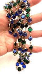 VTG Poured Glass Bezel Set Link Necklace 54”