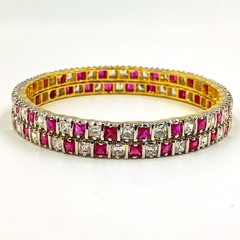 South Indian Style Ruby CZ Bangle Set 22K Gold Plated Traditional Bridal Jewelry