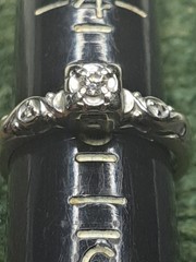14k White Gold Designer Solitaire Diamond Ring 3 Diamond 2.3Gram Sz 5