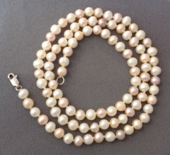 Vintage 6mm Cultured Pearl Necklace 24″ Multi-Color Pale Pastel JCM Jacmel 925