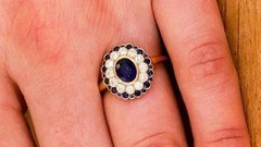 Art Deco Style Oval Cut Sapphire &Lab Created Diamond14K Gold FN Engagement Ring