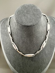 Modernist Necklace Bar Link Polished Silver Tone 17”