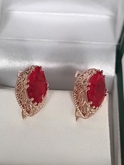Vintage 1990-s 14 Ct Rolled Gold Ruby Earrings Medium Size-Hallmarked 585 RG