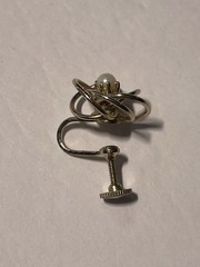 Vintage Gold Tone Pearl Love Knot Screw-Back Earrings