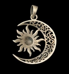 VTG Sterling Silver SUN & Crescent MOON Boho Celestial Pendant 1.5” Statement