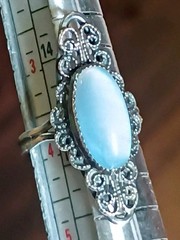 Beau Milgrain Filigree Sterling Silver Oblong Chalcedony Adjustable Ring