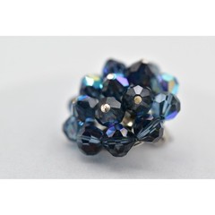 Vintage Crystal Clip On Earrings Deep Navy Blue AB Cluster Glamour 1950s A24