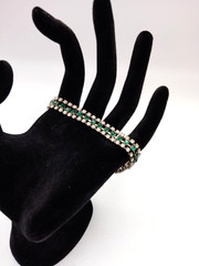 Vintage Emerald Green Rhinestone Bracelet Silver Tone Art Deco Tennis Glass 6.5″