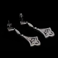 Art Deco Style Round Diamond Wedding 14K White Gold Finish Drop Dangle Earrings
